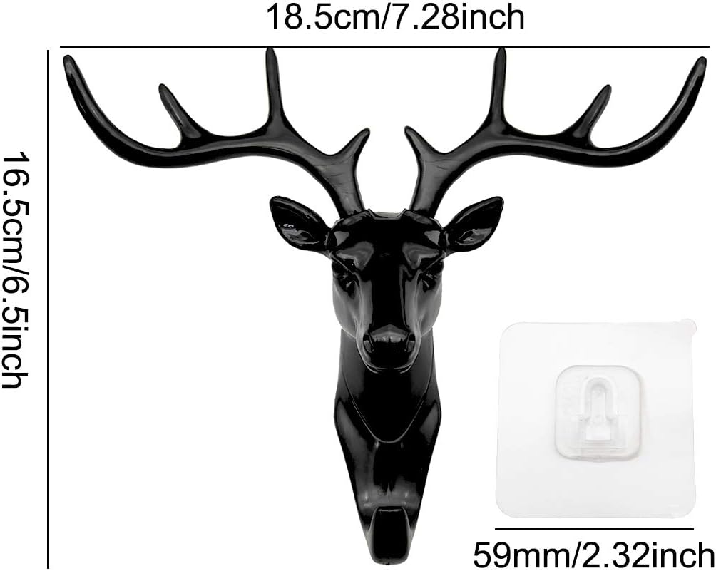 DEER HEAD SELF ADHESIVE WALL DOOR HOOK HANGER Pack Of 2