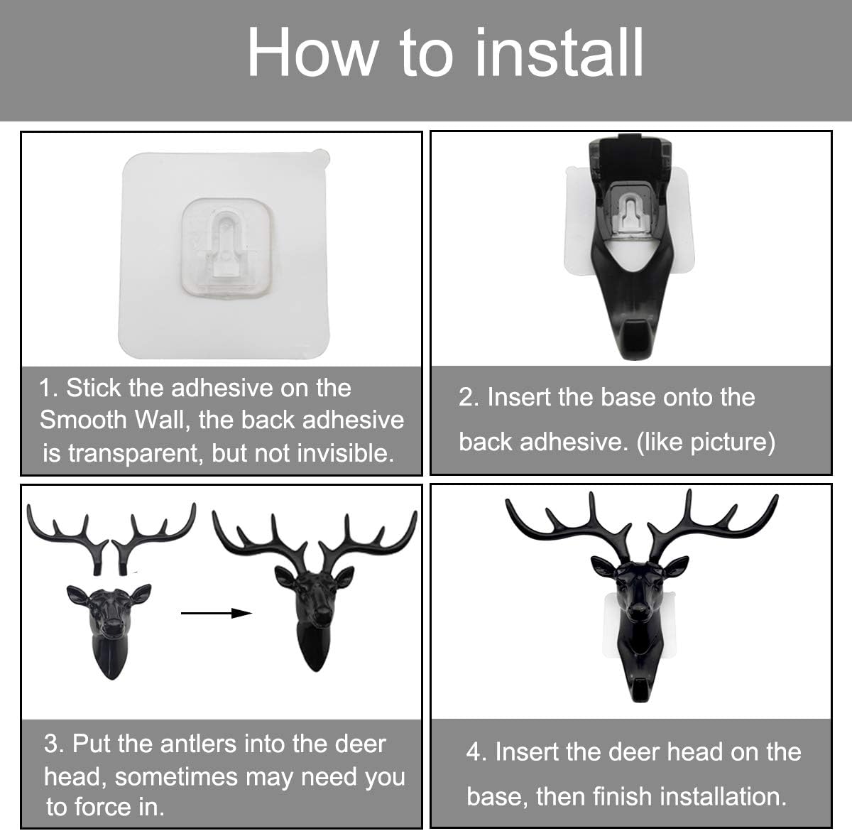 DEER HEAD SELF ADHESIVE WALL DOOR HOOK HANGER Pack Of 2
