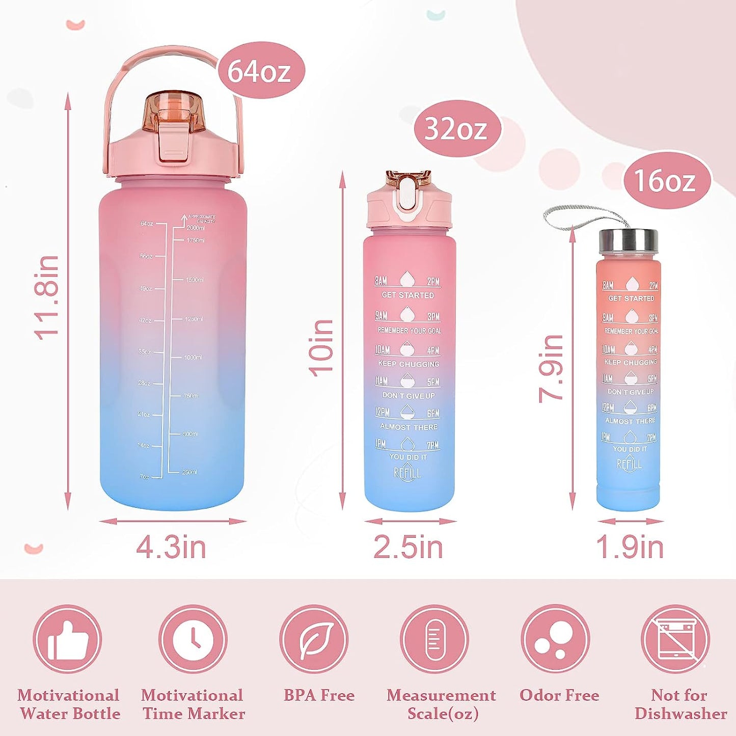 3 Pcs Leakproof Water Bottle