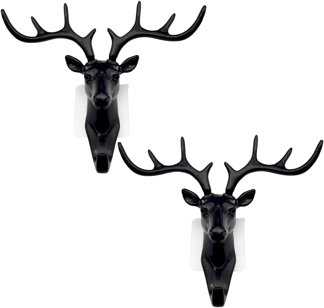 DEER HEAD SELF ADHESIVE WALL DOOR HOOK HANGER Pack Of 2