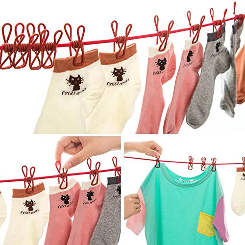 Portable 12 Clip Drying Racks Rope Hook