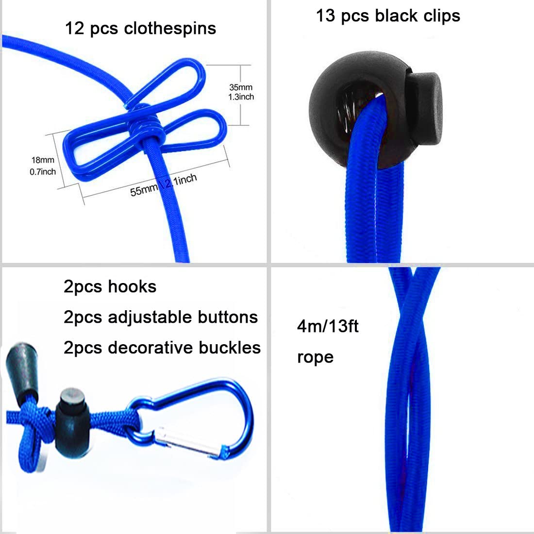 Portable 12 Clip Drying Racks Rope Hook